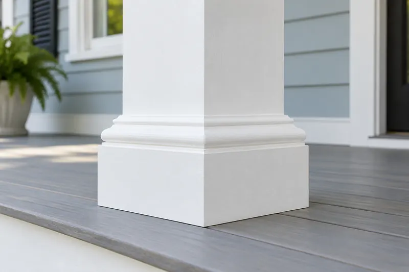 White square porch column with decorative base trim — I'On repair illustration